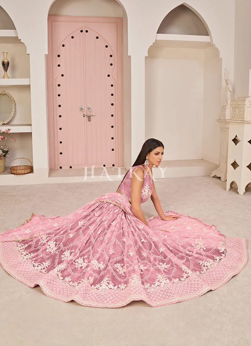 Pale Pink Embroidered Partywear Lehenga Choli