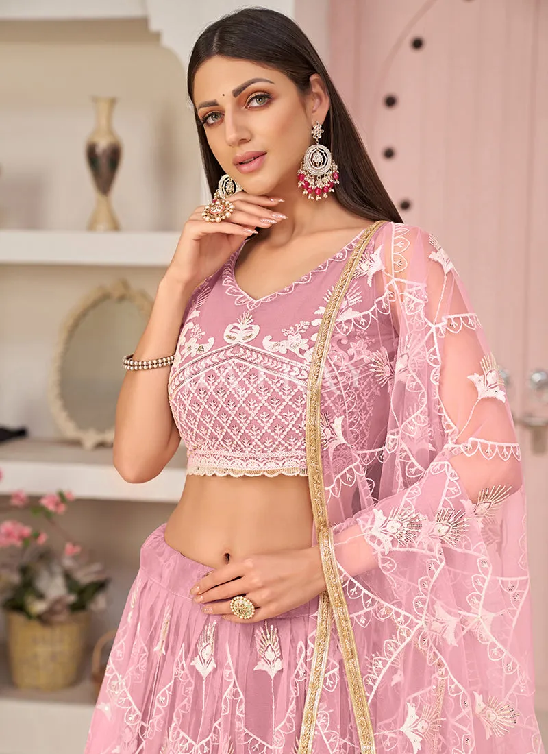 Pale Pink Embroidered Partywear Lehenga Choli