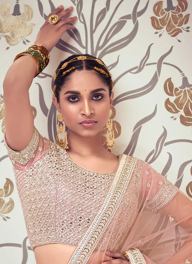Pale Pink Traditional Embroidered Wedding Lehenga Choli