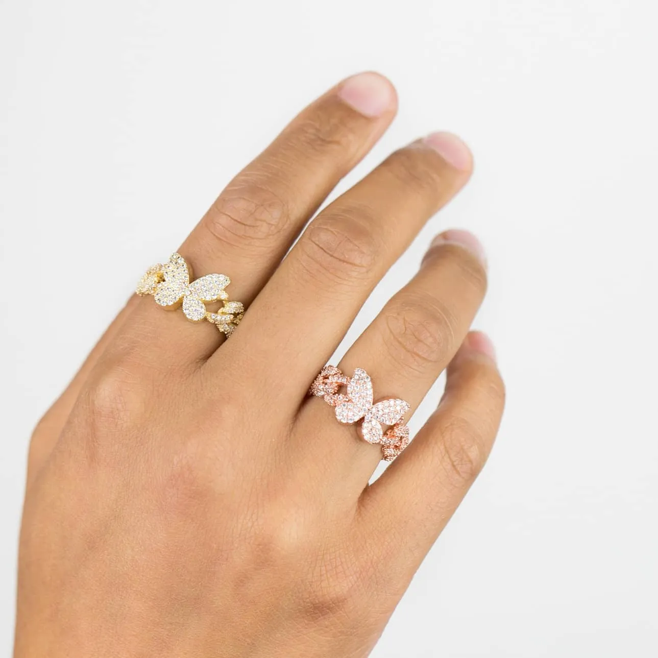 Pavé Butterfly Chain Link Ring