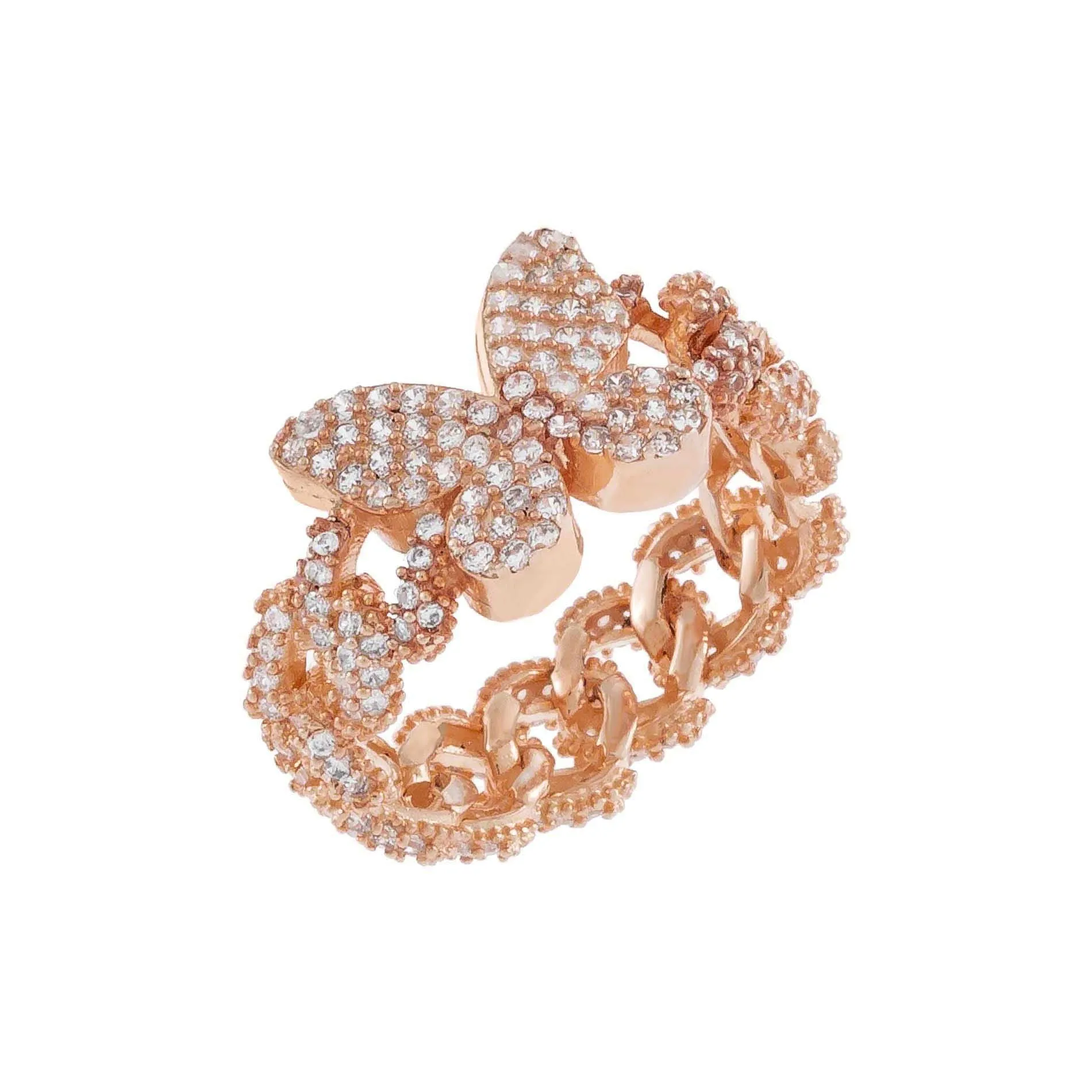 Pavé Butterfly Chain Link Ring