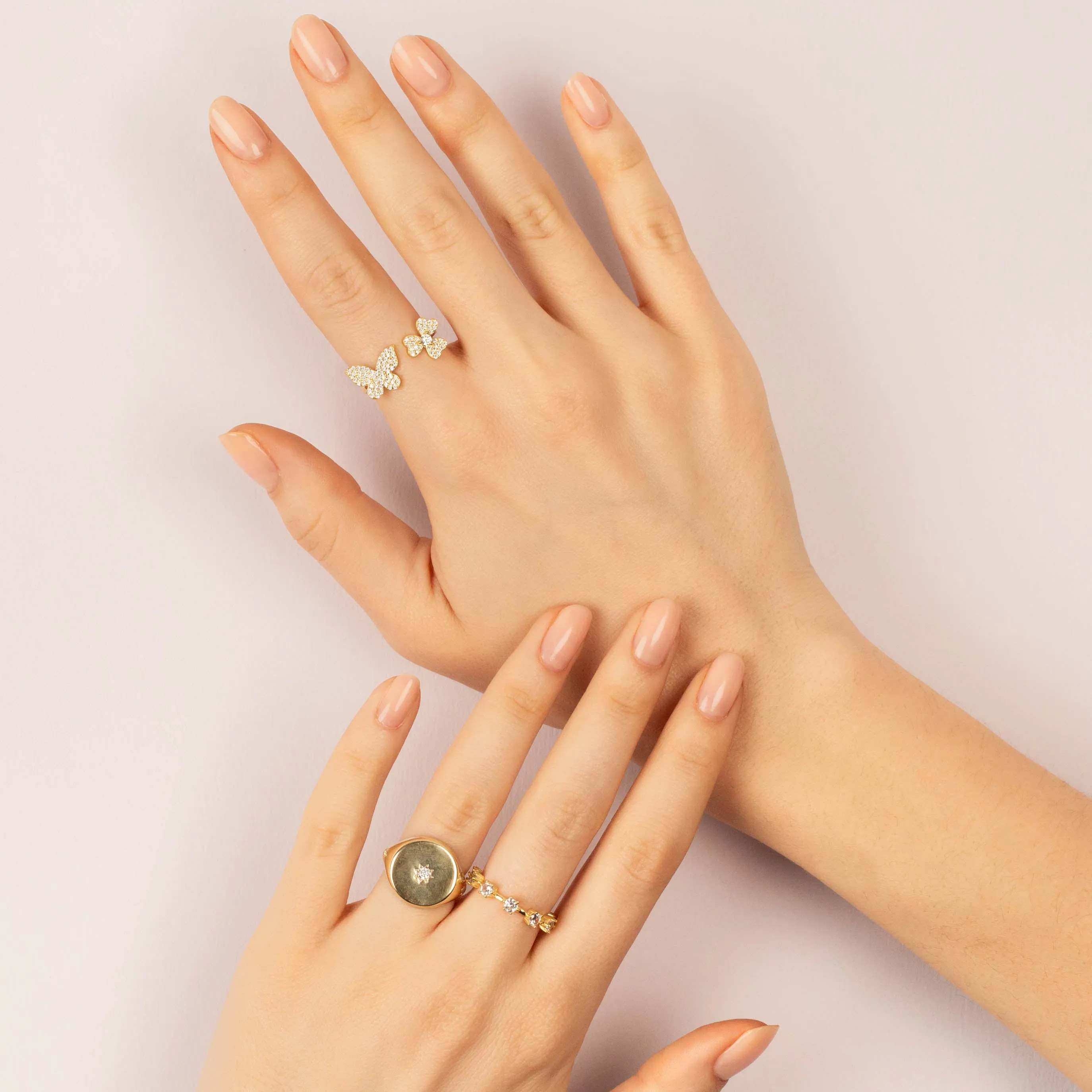 Pavé Butterfly X Clover Ring