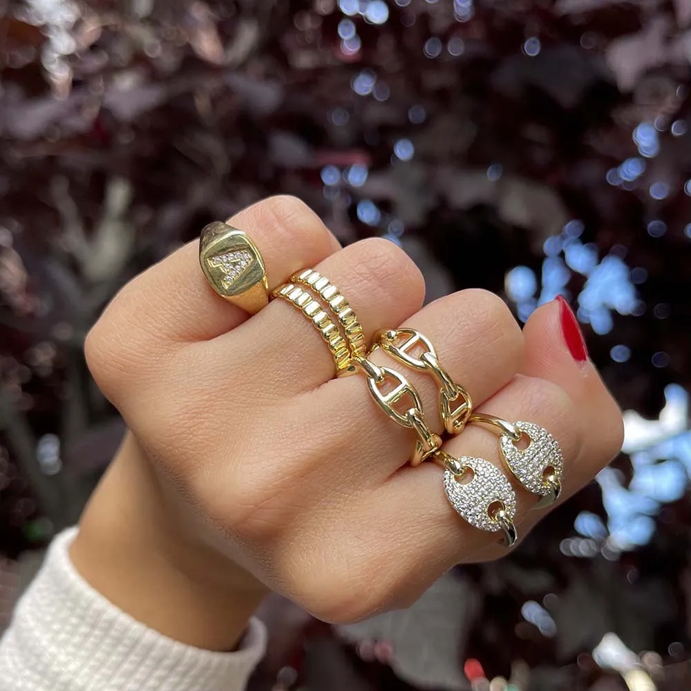 Pavé Initial Pinky Ring