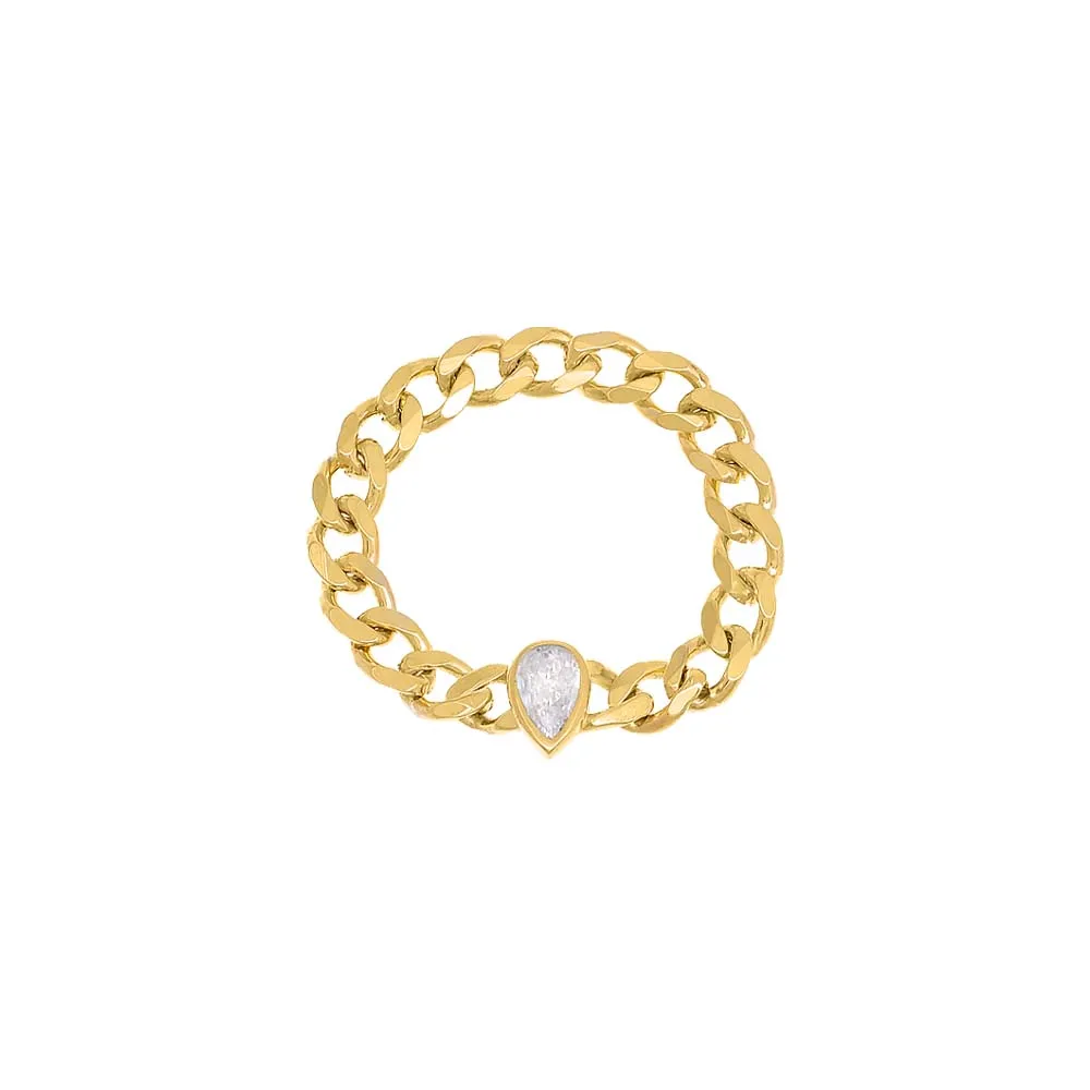 Pear Bezel Cuban Ring