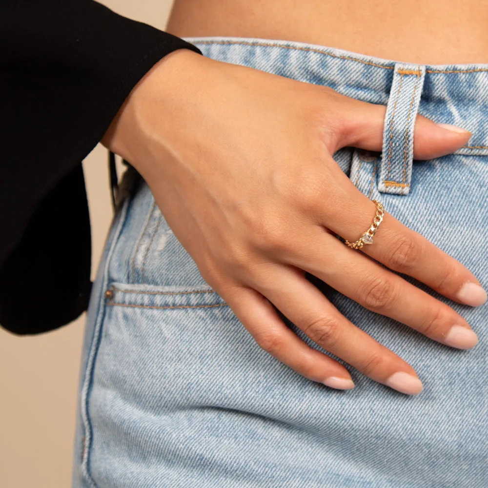 Pear Bezel Cuban Ring