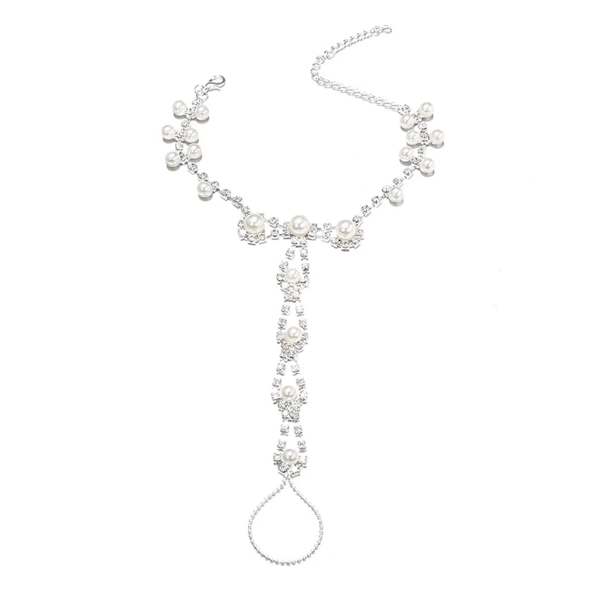 Pearl & Cubic Zirconia Silver-Plated Anklet-to-Toe Ring Set