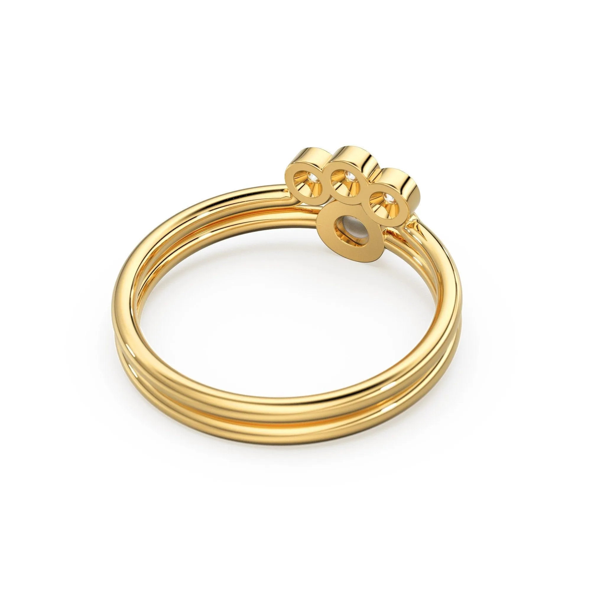 Pearl & Diamond Engagement Ring Set, Dainty Wedding Band, Pearl Solitaire Ring, Nesting Crown Band, Solid Gold Gemstone Wedding Stack Ring