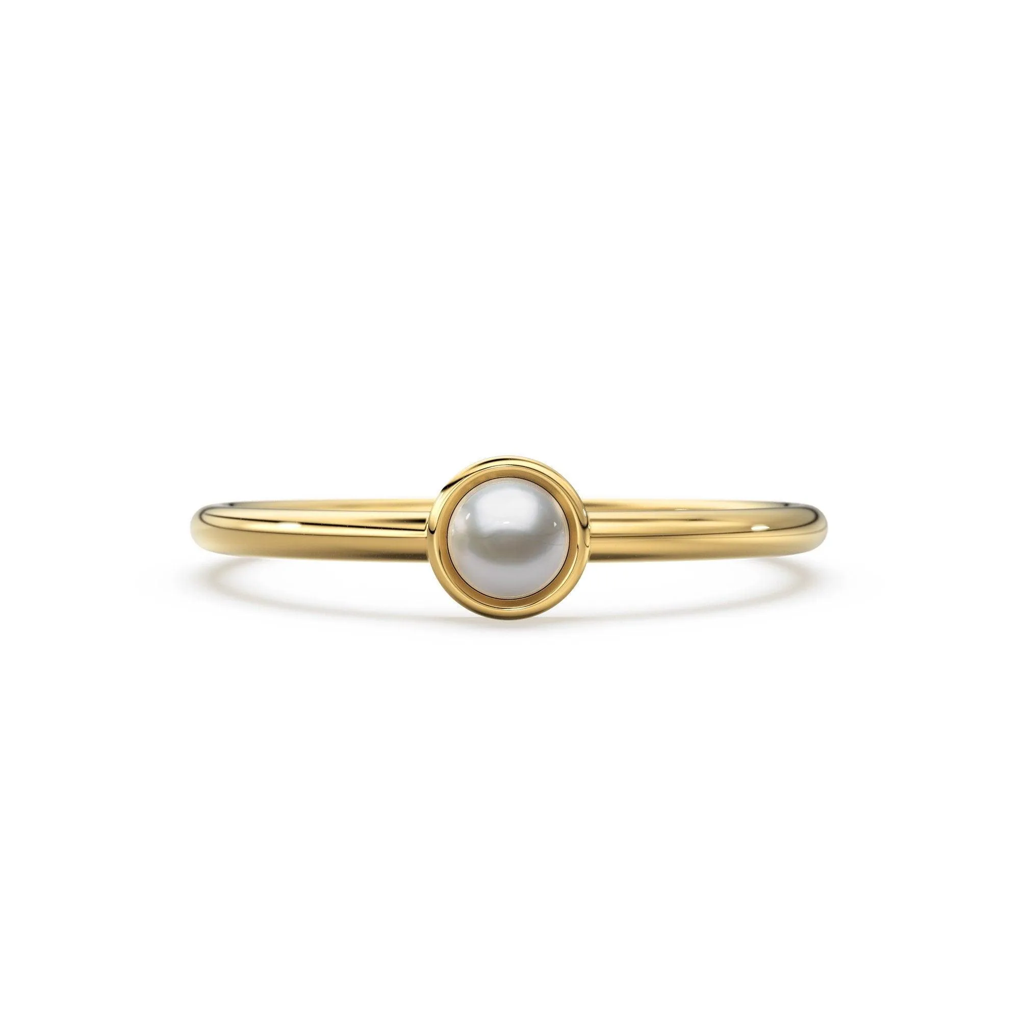 Pearl & Diamond Engagement Ring Set, Dainty Wedding Band, Pearl Solitaire Ring, Nesting Crown Band, Solid Gold Gemstone Wedding Stack Ring