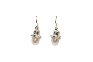 Pearl & Silver Engraved Dangle Earrings