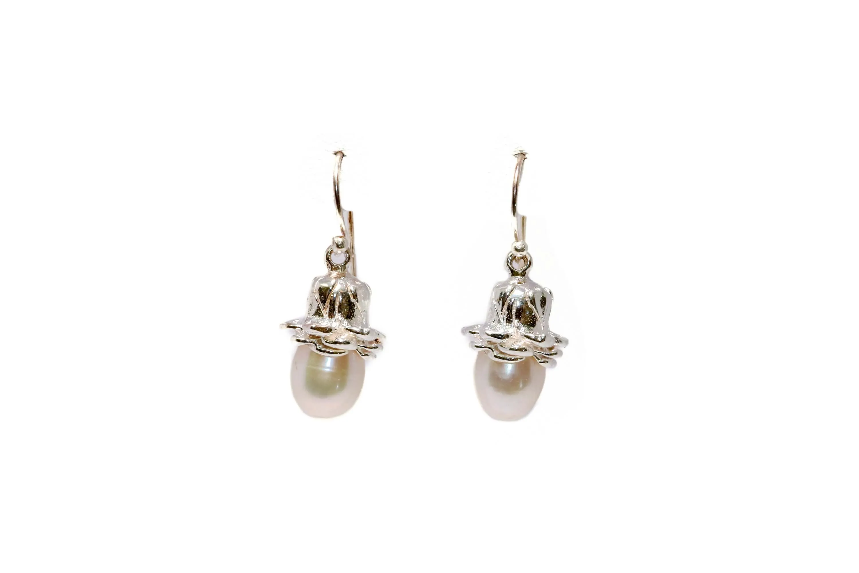 Pearl & Silver Engraved Dangle Earrings