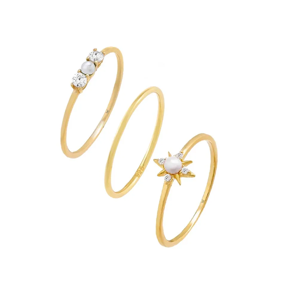 Pearl & Stone Ring Combo Set
