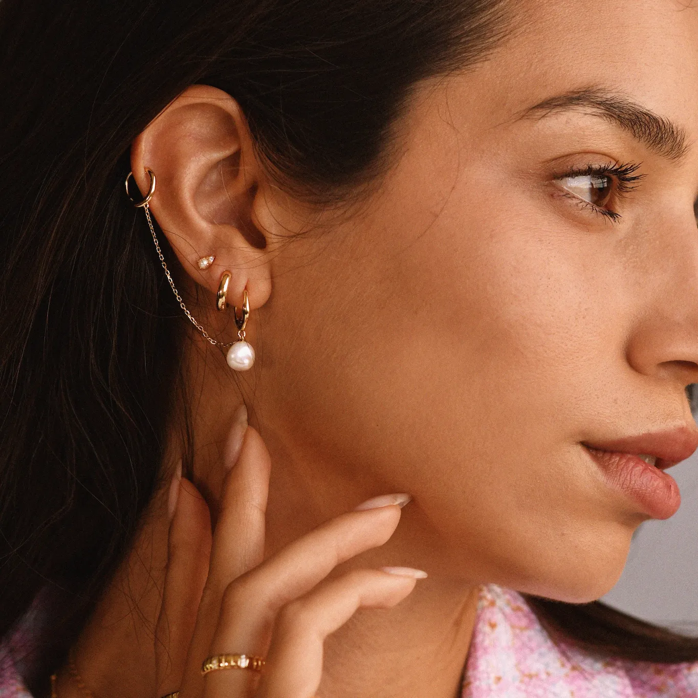 Pearl Huggies with Ear Cuffs