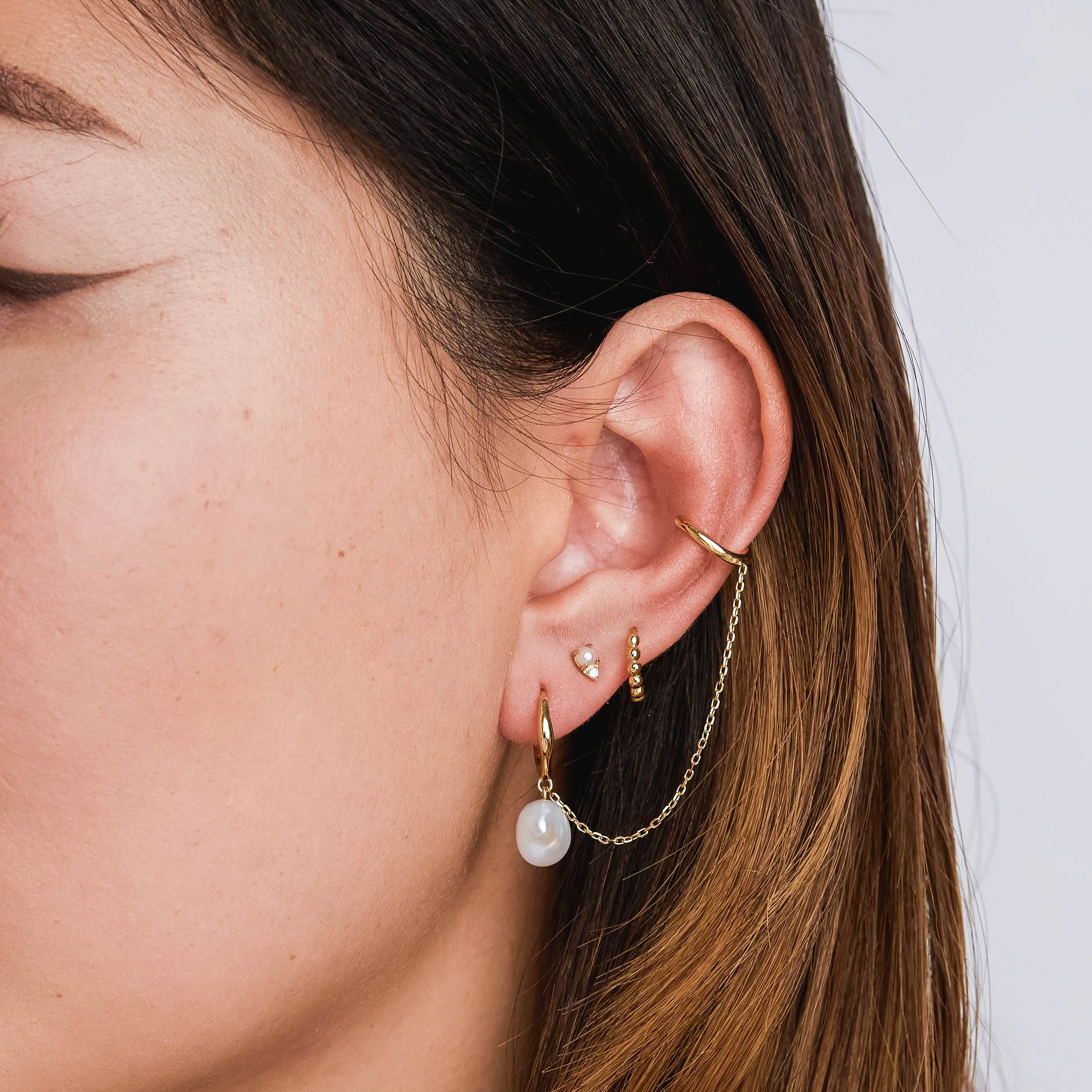 Pearl Huggies with Ear Cuffs