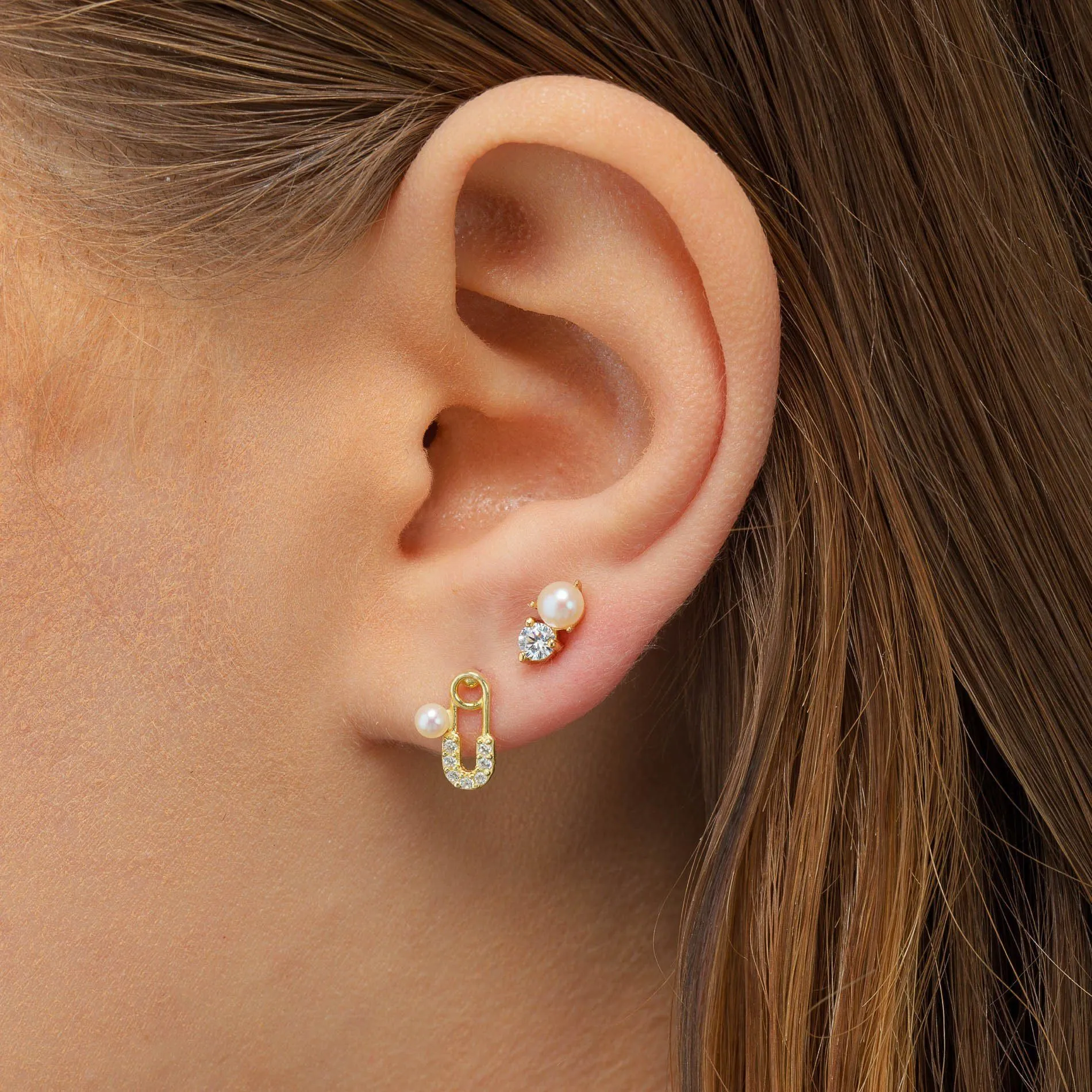 Pearl Stone Stud Earring