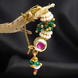 Pink & Green Embellished Ethnic Nath