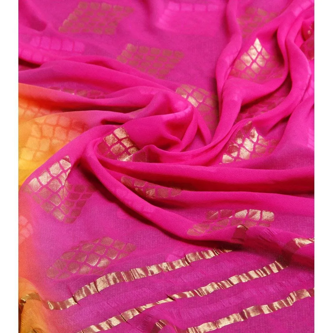 Pink & Red Georgette Saree with Zari Border