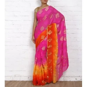 Pink & Red Georgette Saree with Zari Border