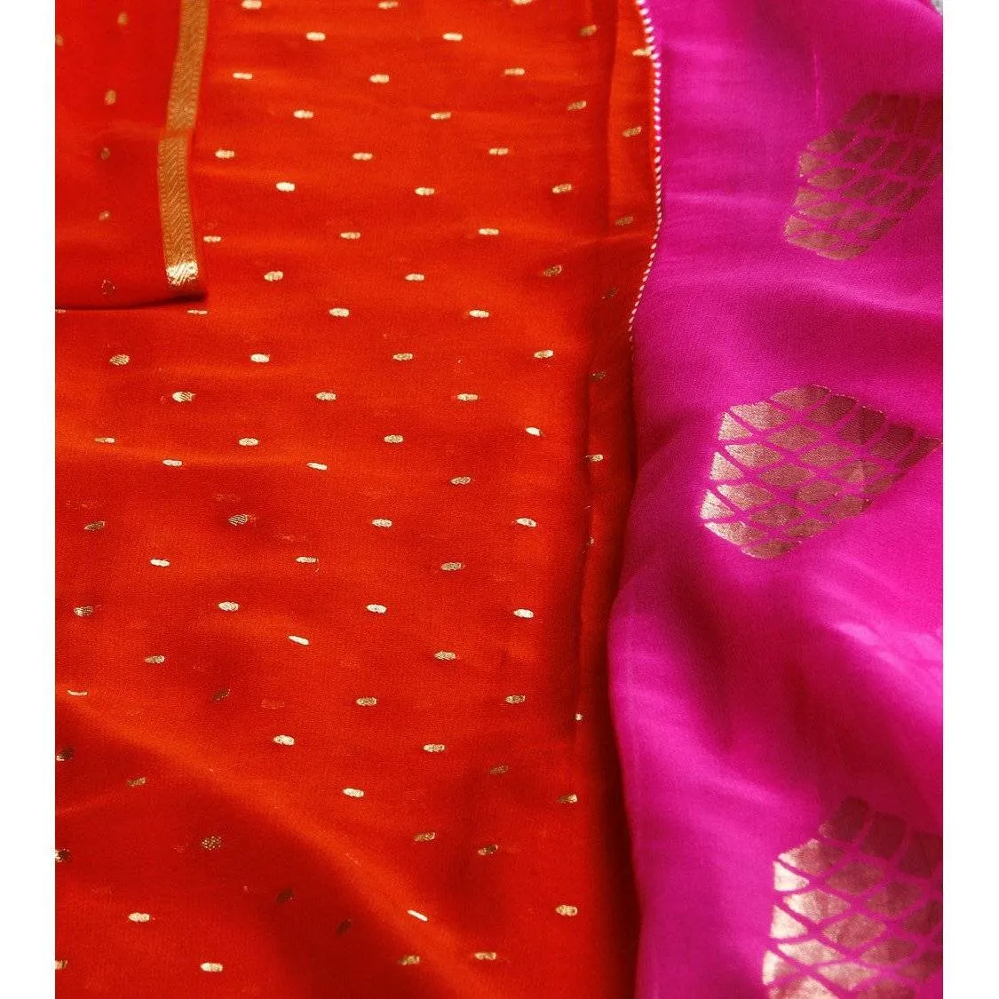 Pink & Red Georgette Saree with Zari Border