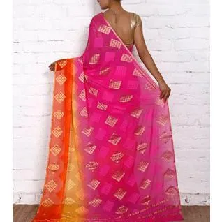Pink & Red Georgette Saree with Zari Border