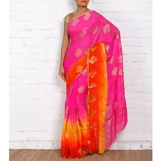 Pink & Red Georgette Saree with Zari Border