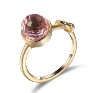 Pink Crystal & 18K Gold-Plated Knot-Accent Faceted Ring