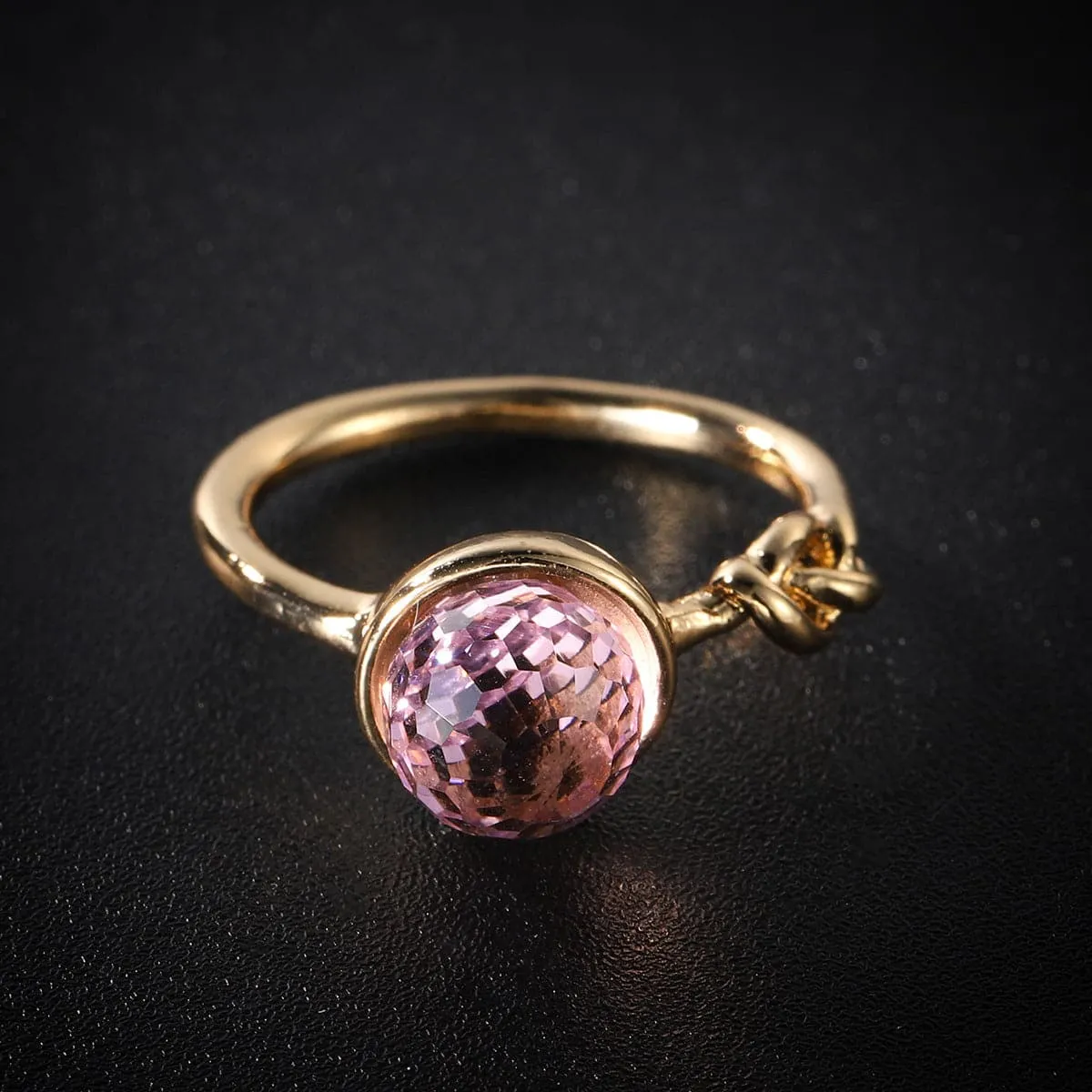 Pink Crystal & 18K Gold-Plated Knot-Accent Faceted Ring
