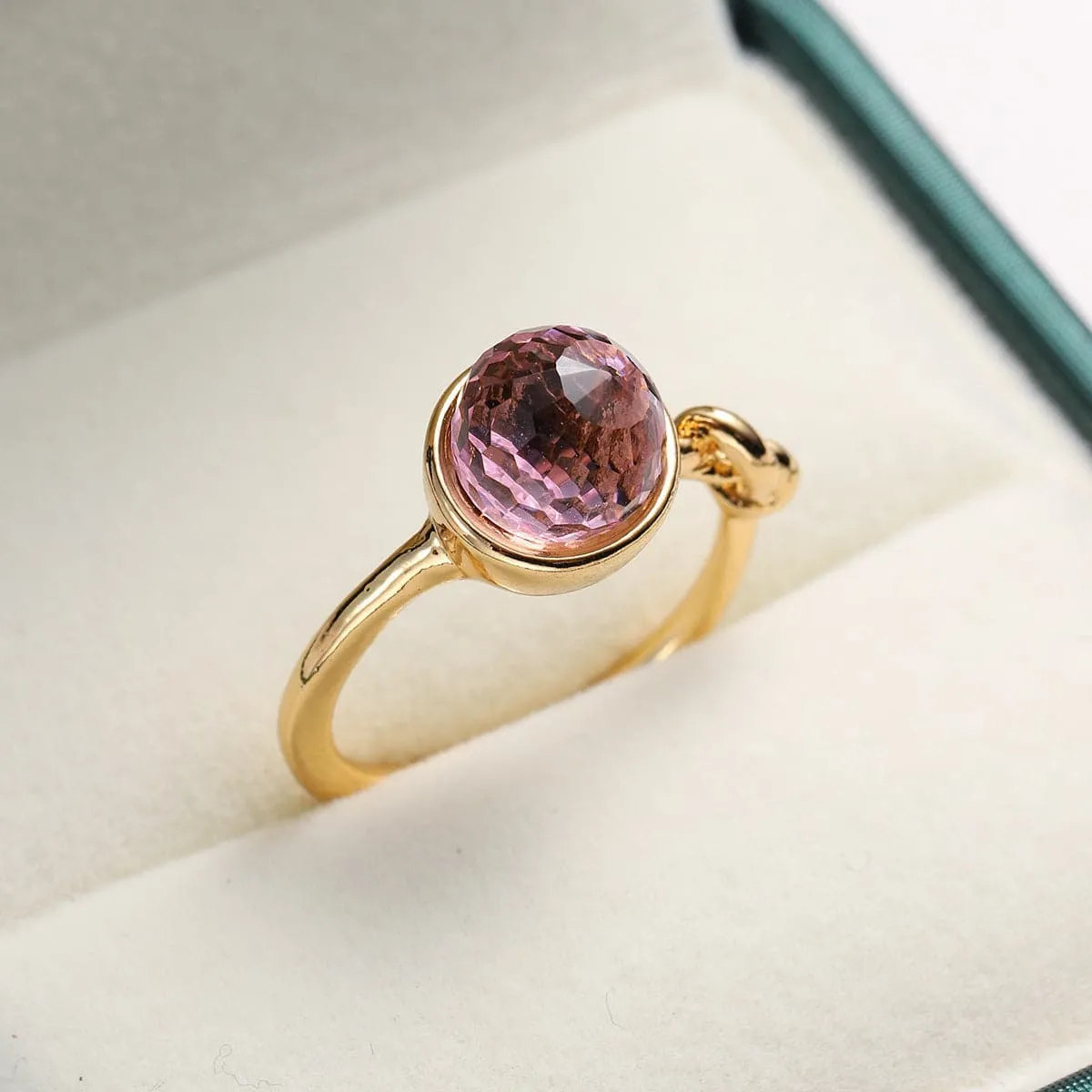 Pink Crystal & 18K Gold-Plated Knot-Accent Faceted Ring