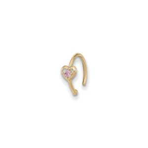 Pink CZ Heart Hoop Nose Ring (14K)