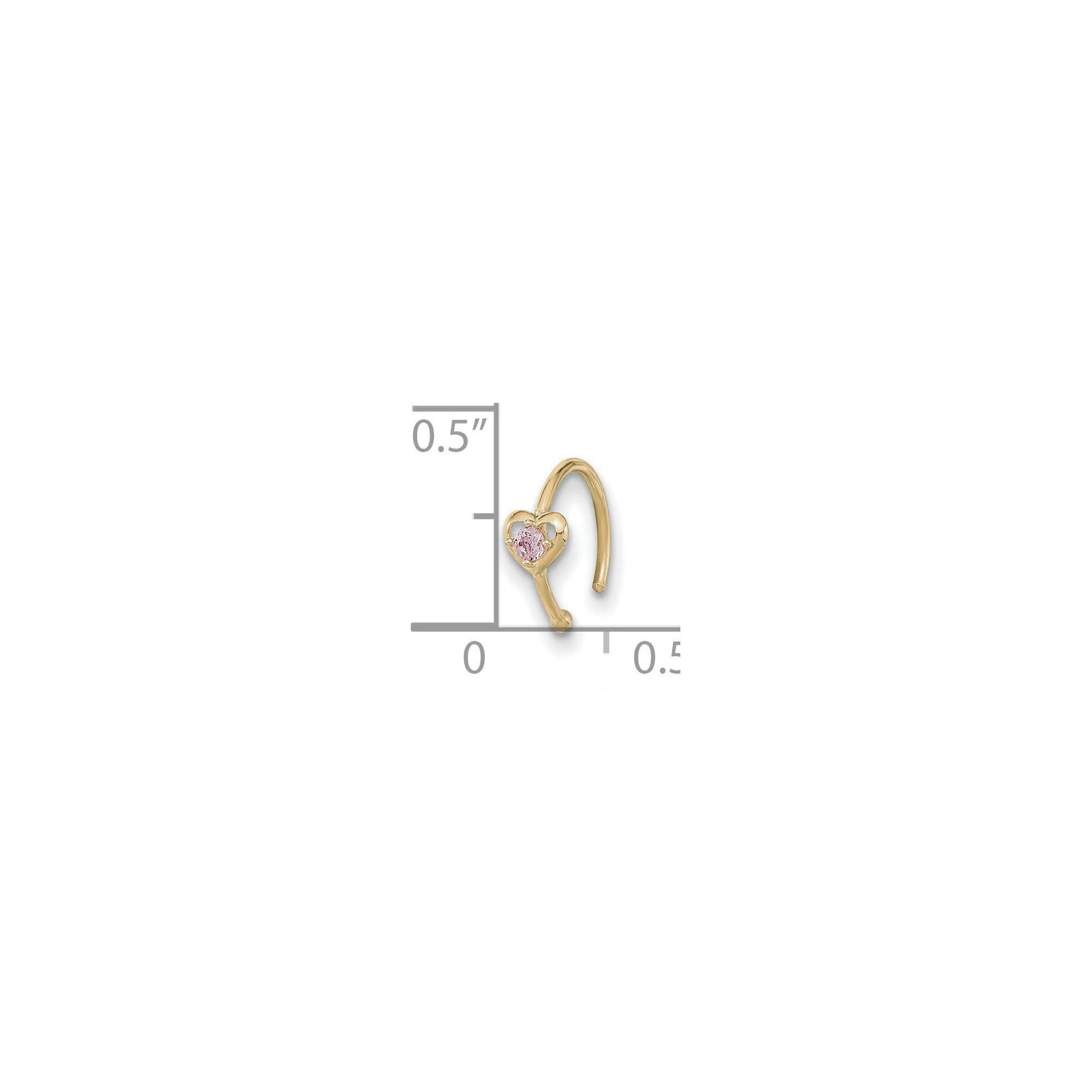 Pink CZ Heart Hoop Nose Ring (14K)