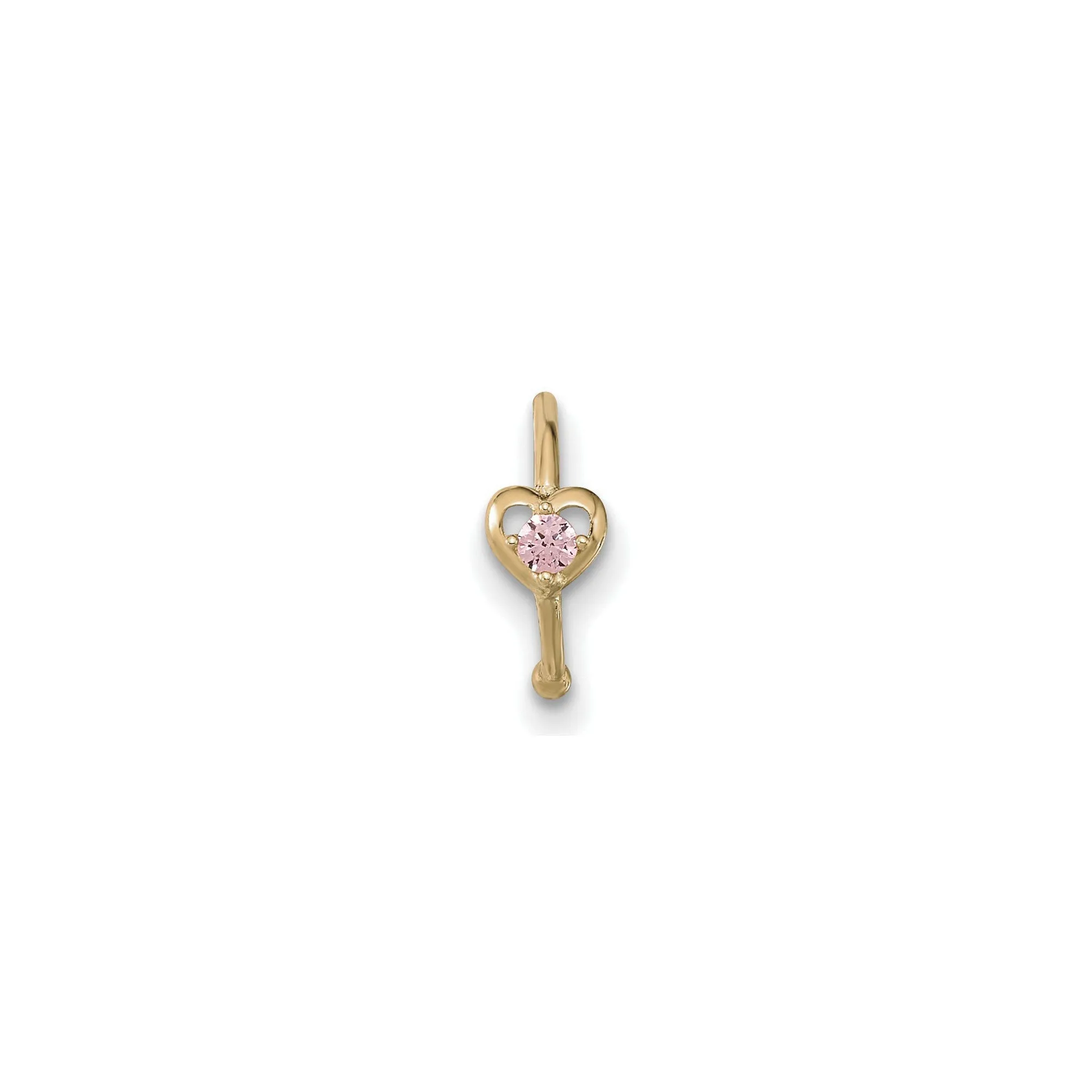 Pink CZ Heart Hoop Nose Ring (14K)