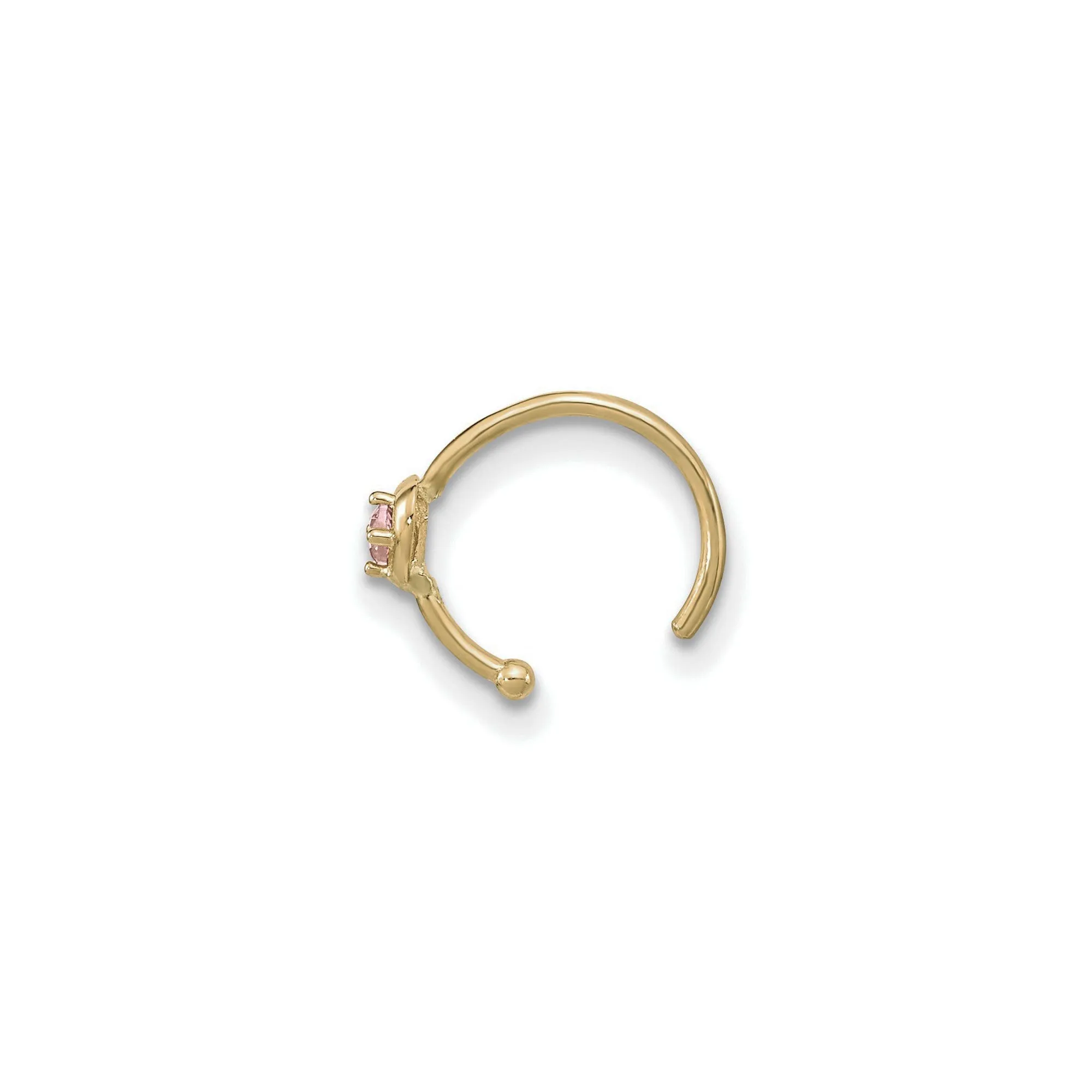 Pink CZ Heart Hoop Nose Ring (14K)