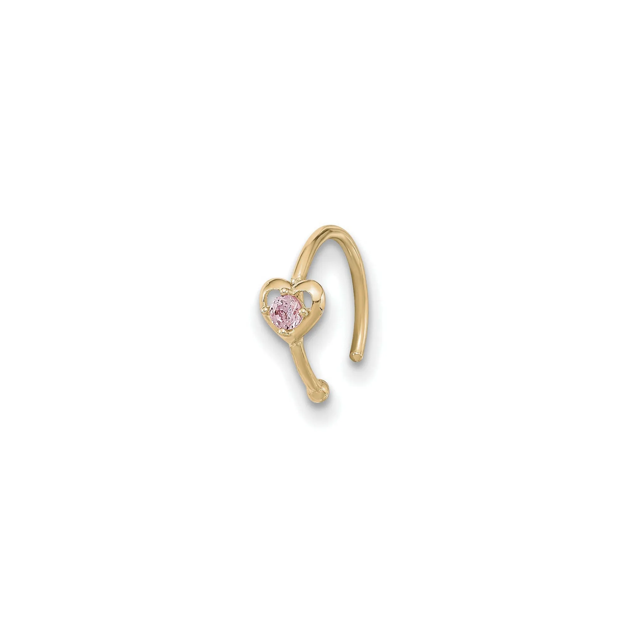 Pink CZ Heart Hoop Nose Ring (14K)