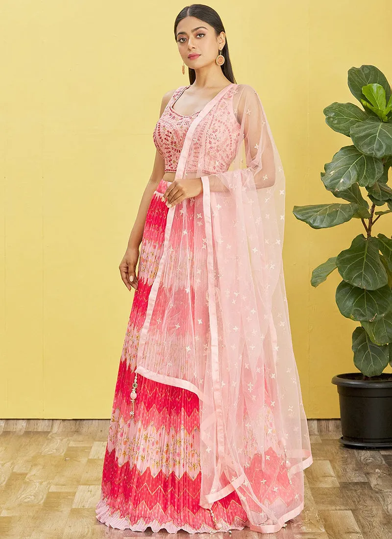 Pink Multi Embroidery Printed Lehenga Choli