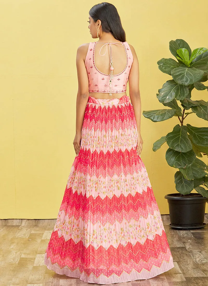 Pink Multi Embroidery Printed Lehenga Choli
