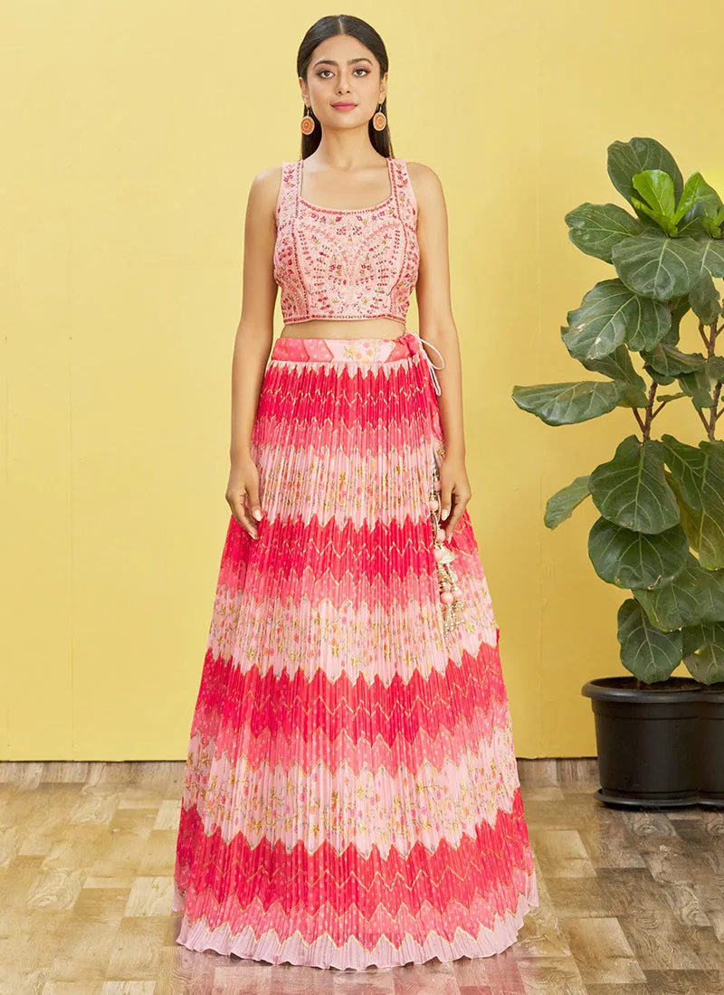 Pink Multi Embroidery Printed Lehenga Choli