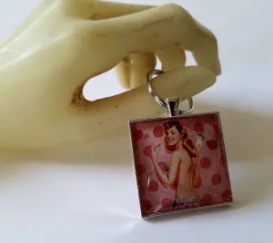 Pink Pinup Girl Cabochon Key Chain