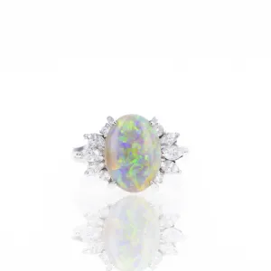 Platinum 2 Carat Opal Diamond Floral Ring