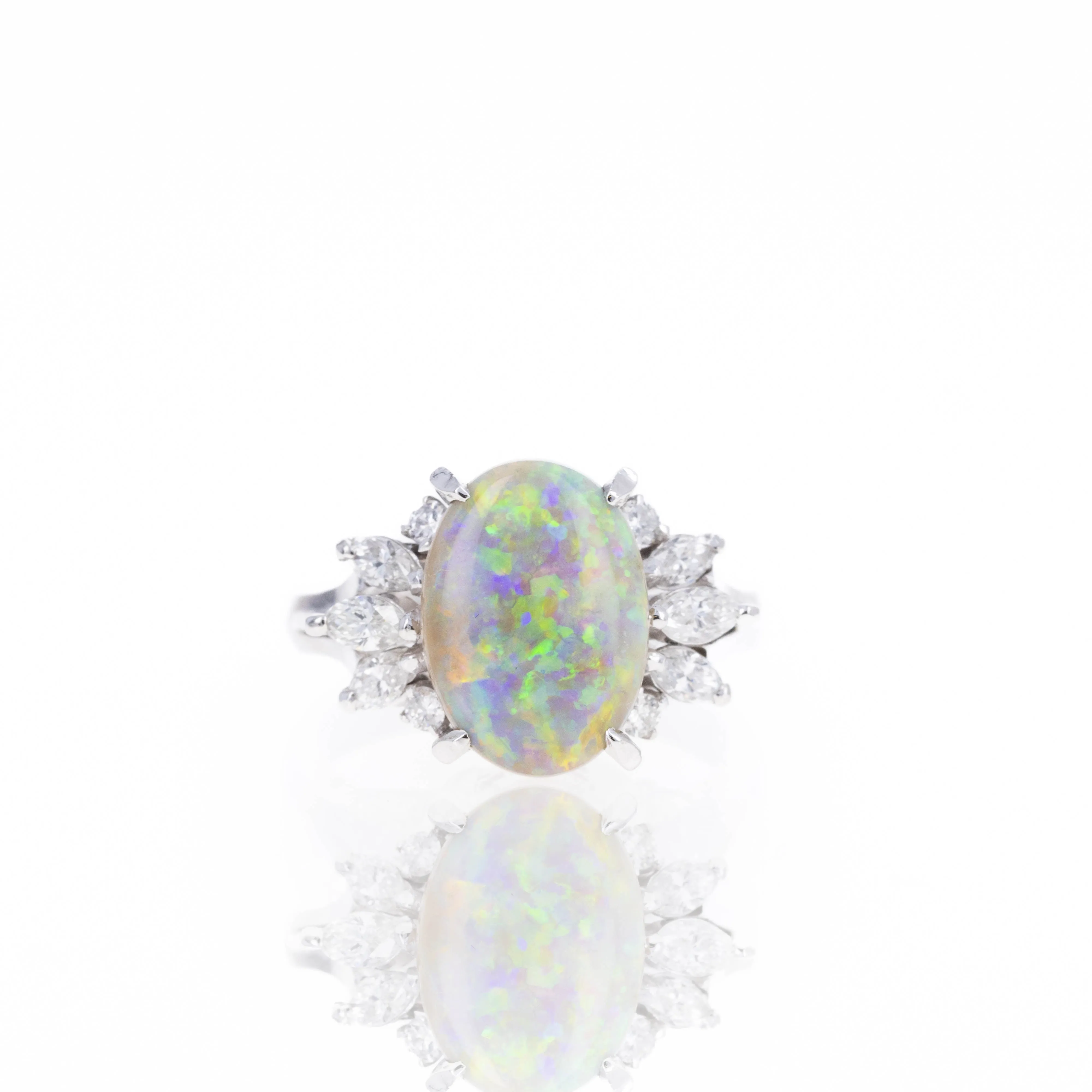 Platinum 2 Carat Opal Diamond Floral Ring