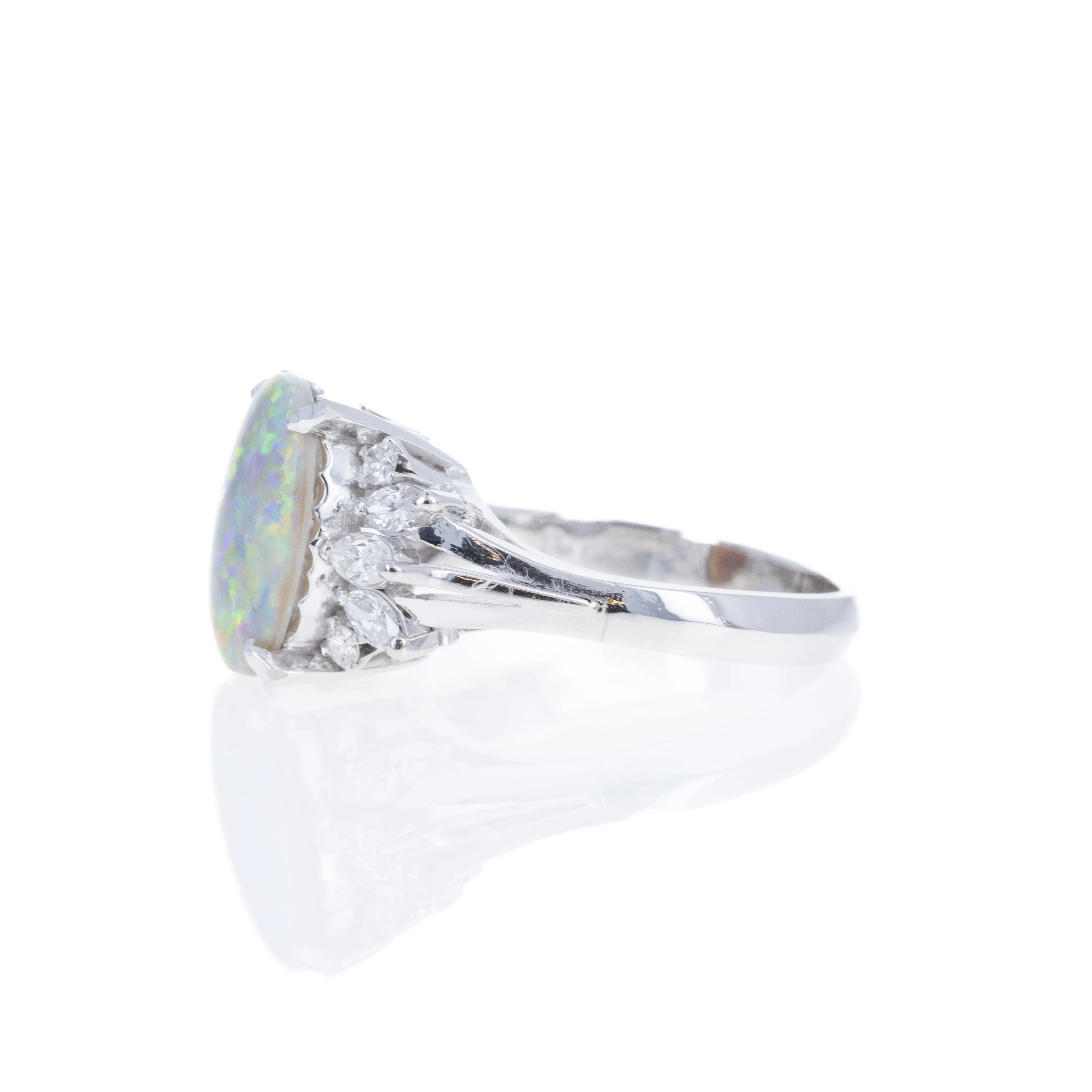 Platinum 2 Carat Opal Diamond Floral Ring