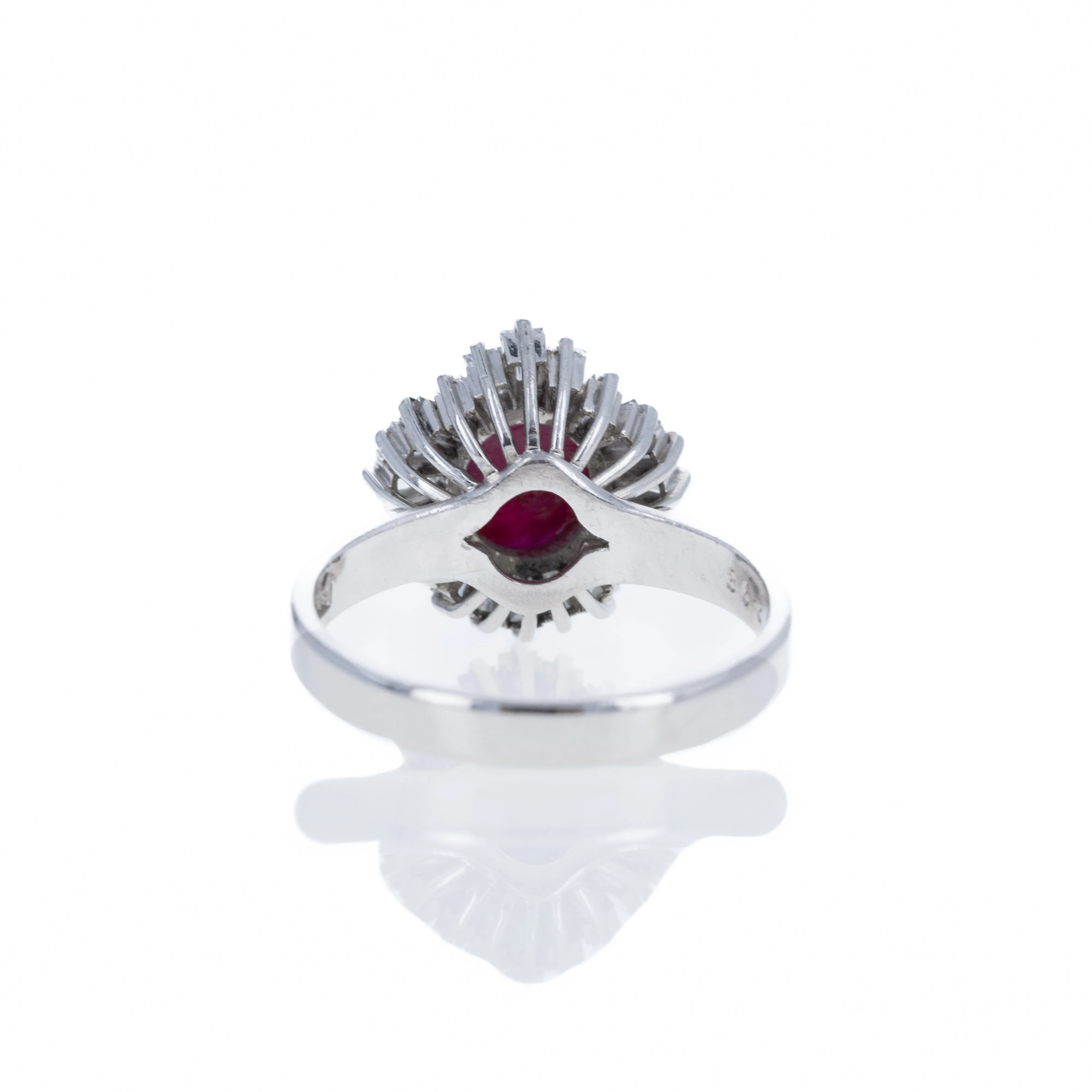 Platinum 2.98 Star Ruby Diamond Fan Halo Ring