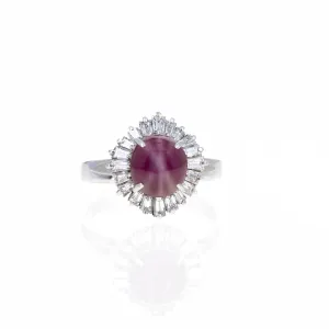 Platinum 2.98 Star Ruby Diamond Fan Halo Ring