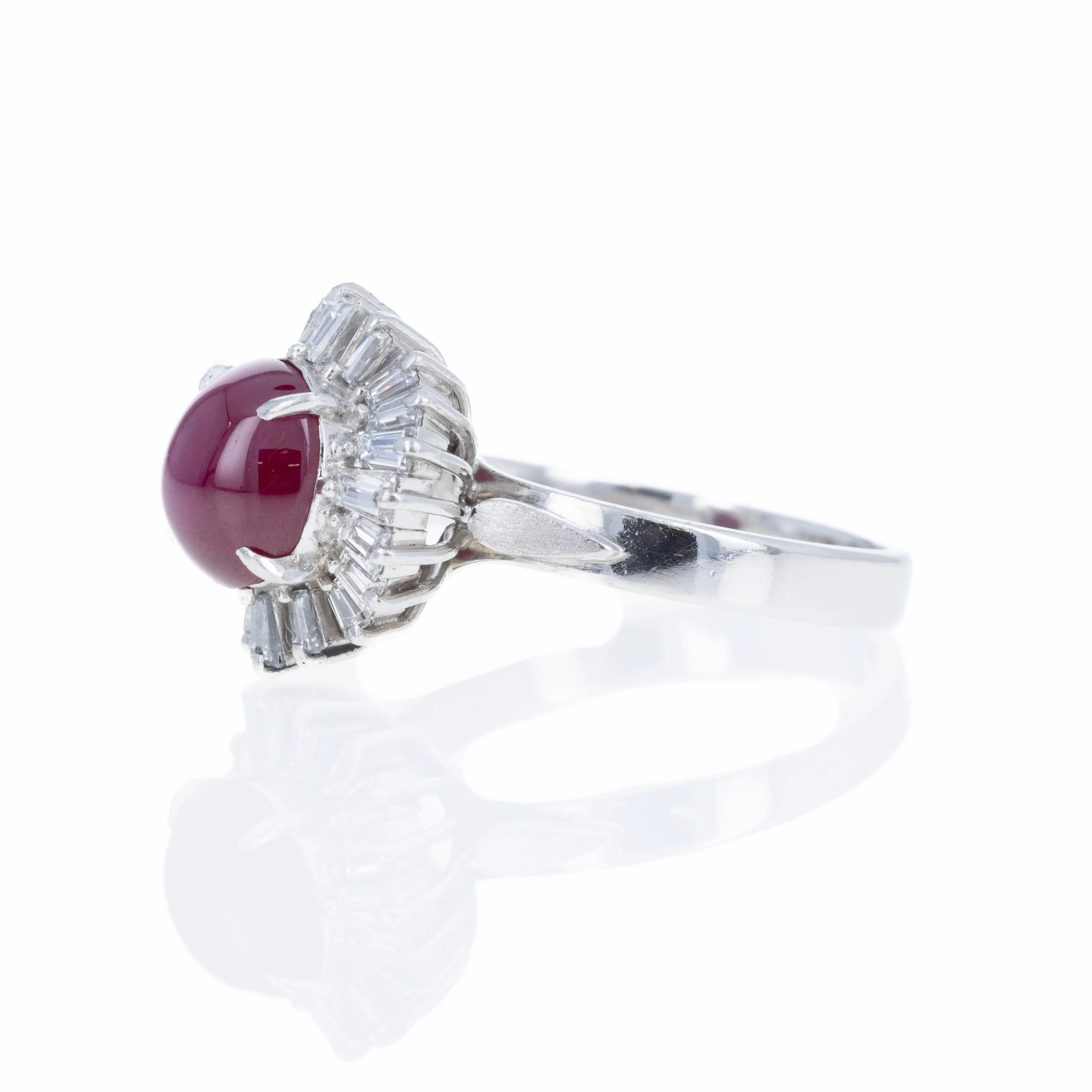 Platinum 2.98 Star Ruby Diamond Fan Halo Ring