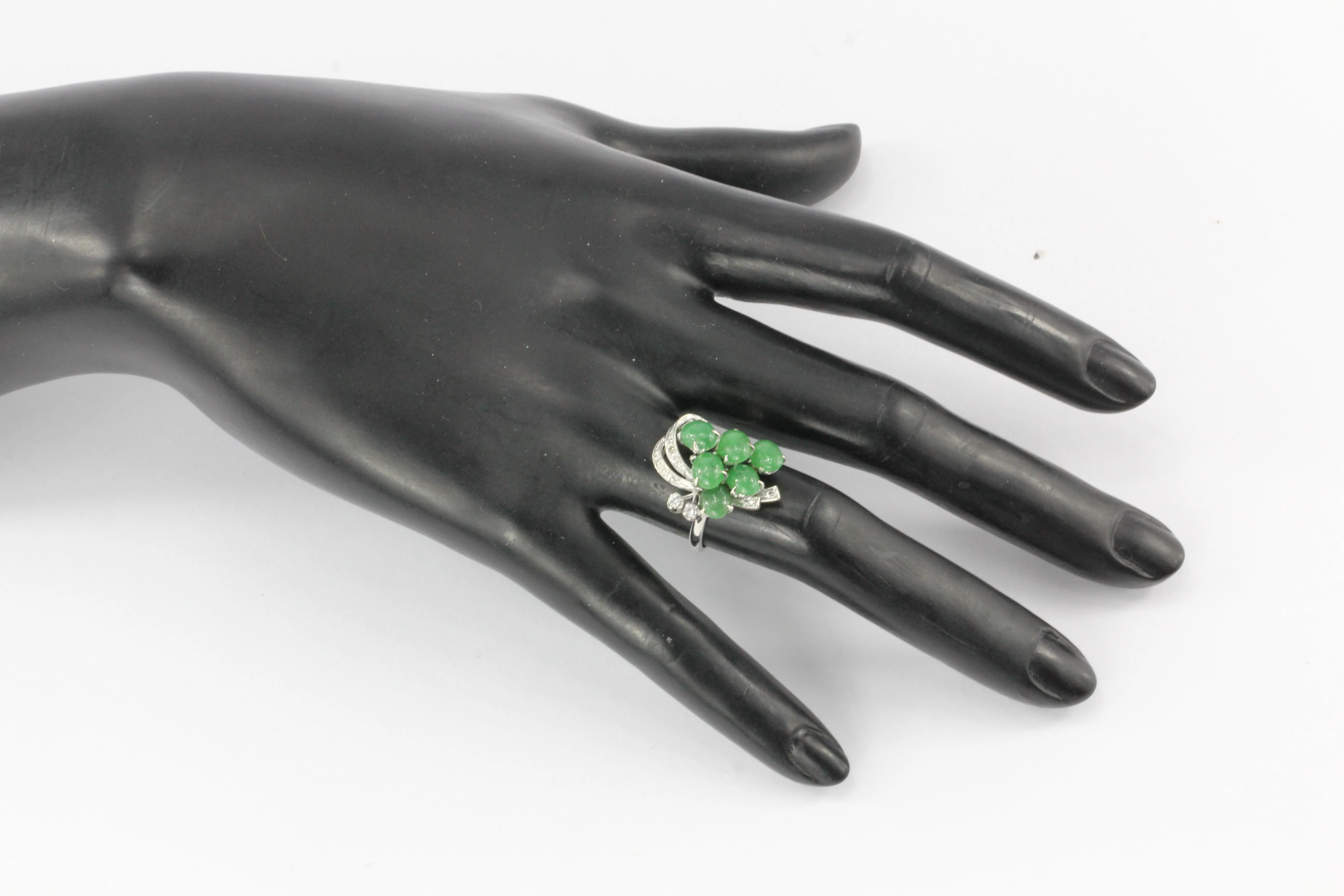 Platinum Diamond & Hydrogrossular Garnet Cabochon Ring Size 7.25