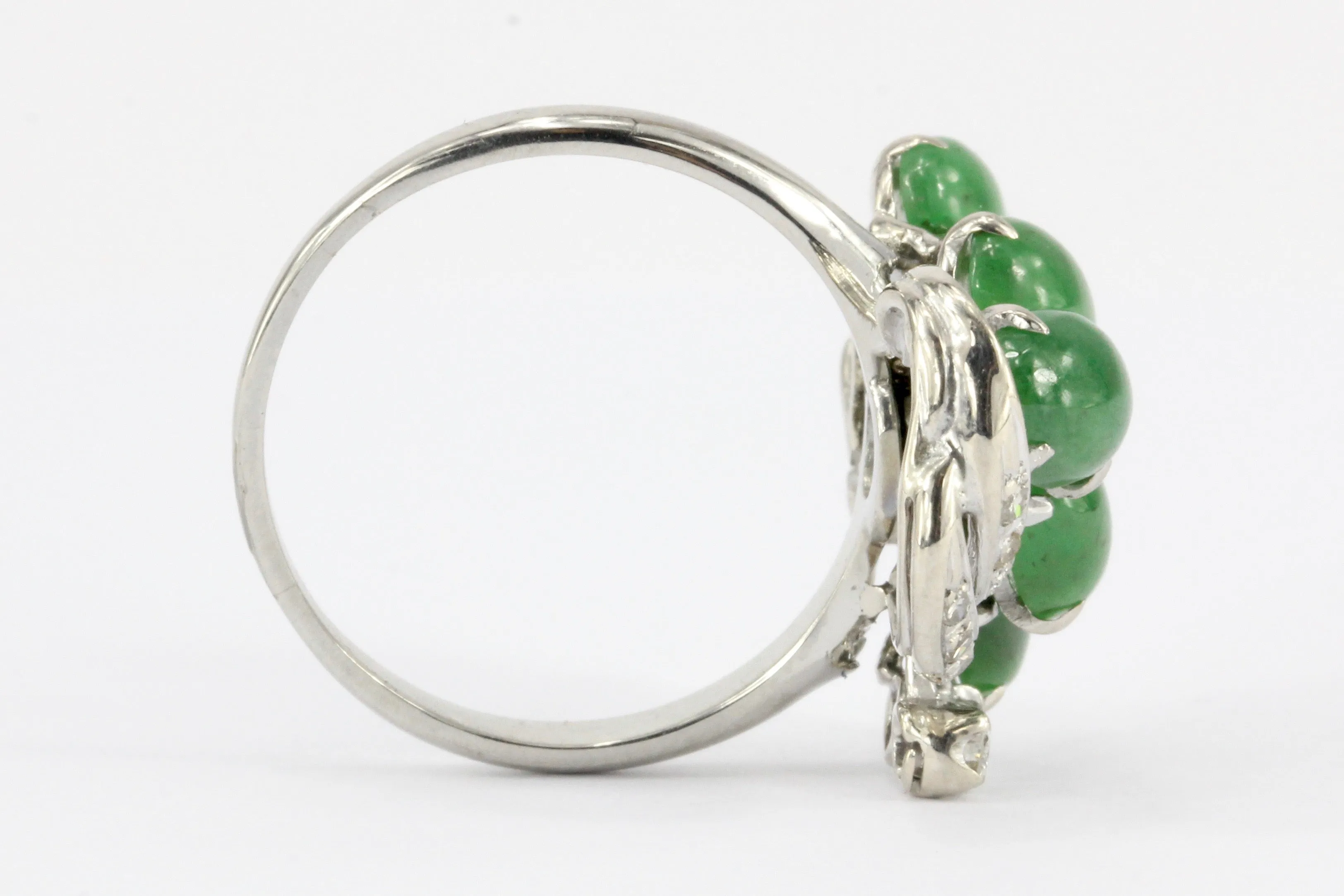 Platinum Diamond & Hydrogrossular Garnet Cabochon Ring Size 7.25