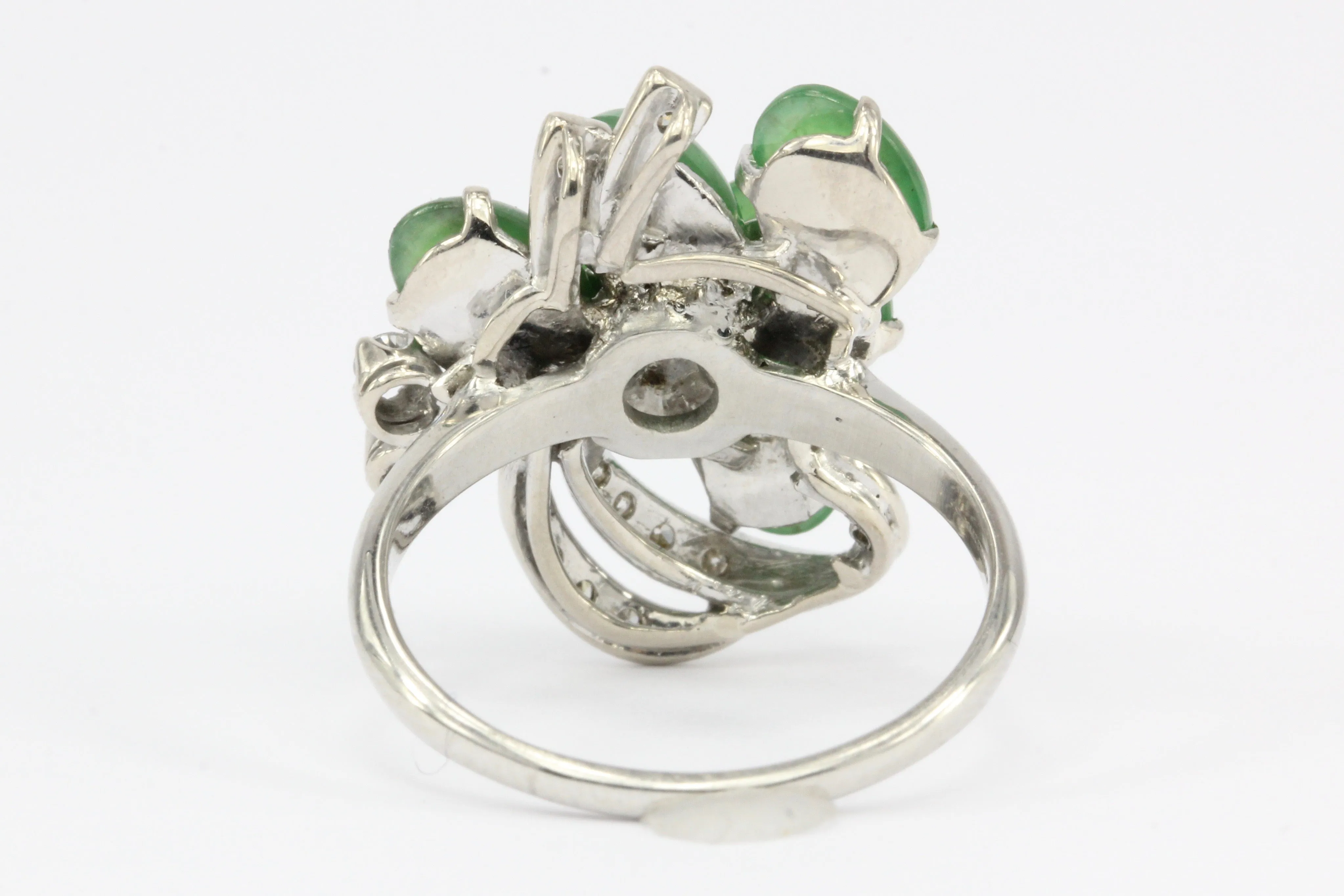 Platinum Diamond & Hydrogrossular Garnet Cabochon Ring Size 7.25