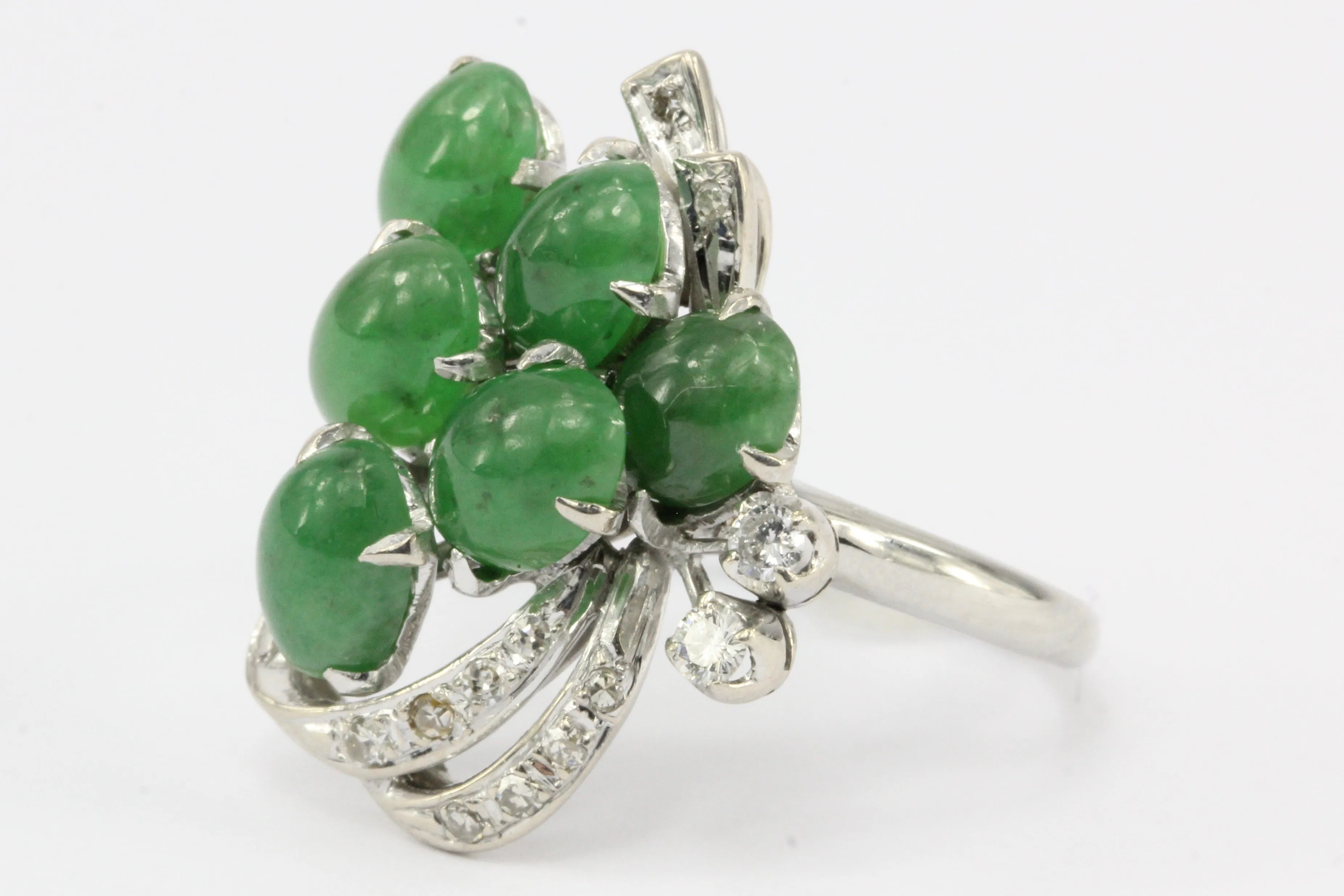 Platinum Diamond & Hydrogrossular Garnet Cabochon Ring Size 7.25