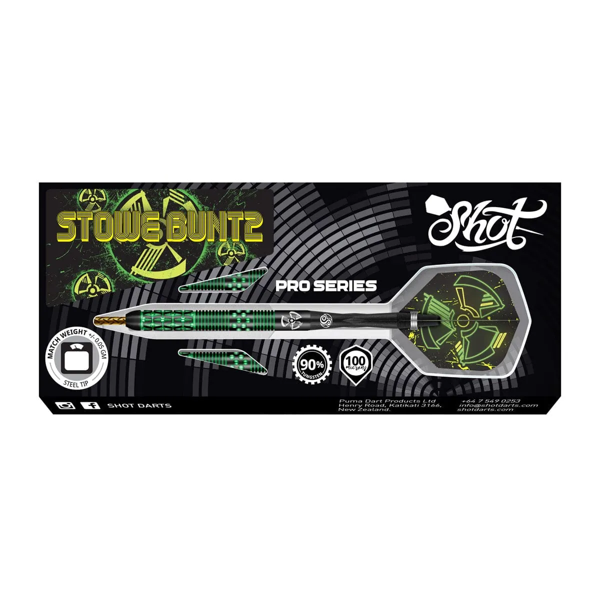 Pro Series–Stowe Buntz 2.0 Black Ti Steel Tip Dart Set-90% Tungsten Barrels