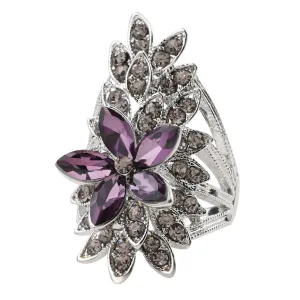 Purple Crystal & Cubic Zirconia Flower Cluster Band Ring