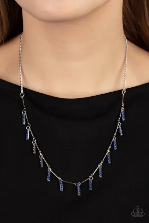 "Metro Muse" Silver Metal & Blue Rhinestone with Dripping Bars Necklace Set
