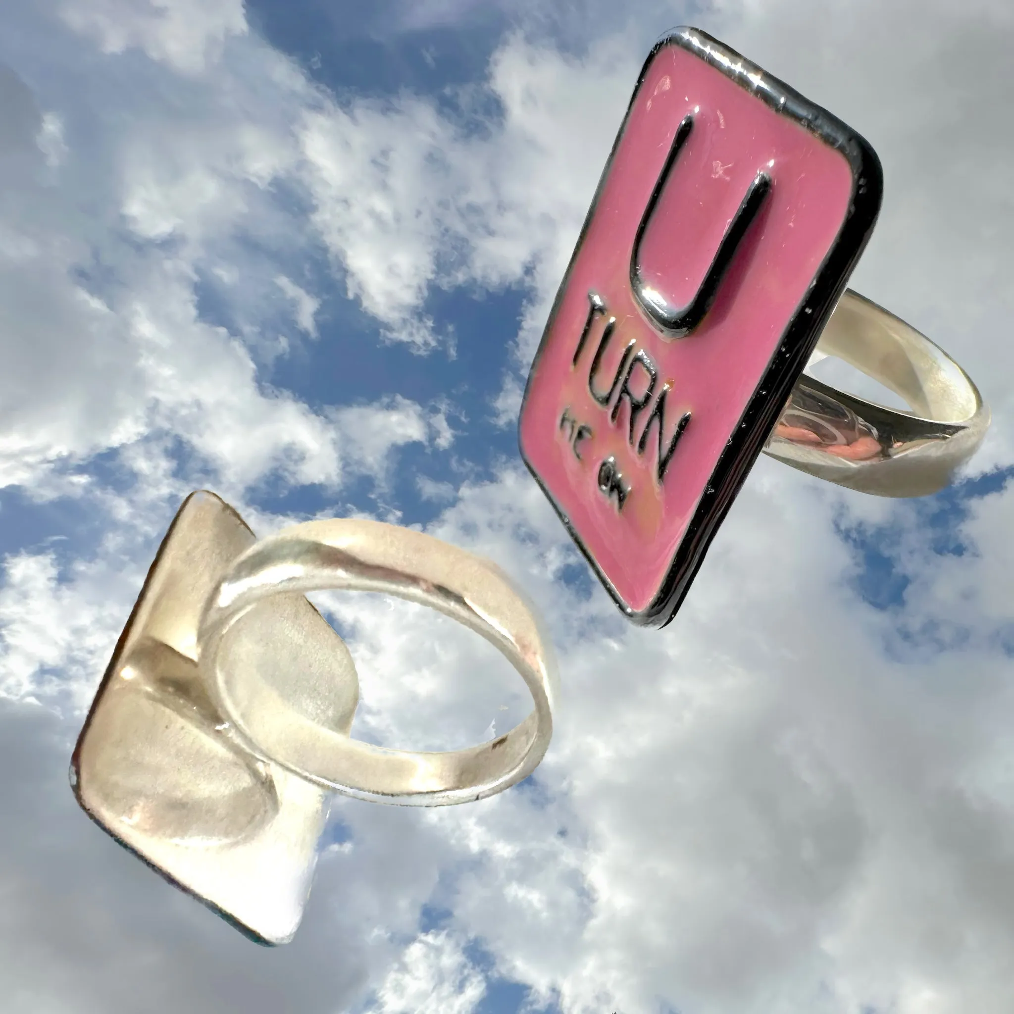"U TURN ME ON"Pop Art Sterling Silver Enameled Ring